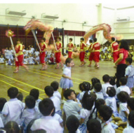 Students enjoying the Lion and dragon dance