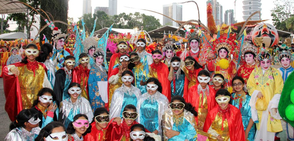 GIIS team members with fellow performers from Queenstown CC - all of whom performed with the float themed on Cantonese opera