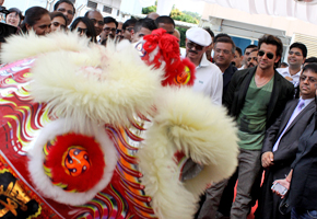 Mr Rakesh and Hrithik Roshan being received at GIIS with a Lion Dance