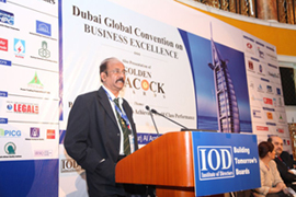 Mr B G Shenoy doing a presentation at the Dubai Global Convention on Business Excellence