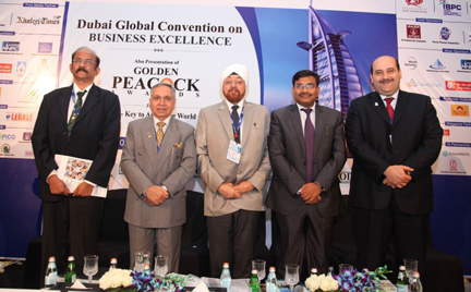 L to R – B G Shenoy, Director, GCEE, Singapore, Dr Ajit K Nagpal, Chairman & Director General, Amity Middle East Initiative, S P S Bakshi, Chairman & MD, Engineering Projects (India) Ltd, Anand Bardhan, IAS Counsellor, Community Affairs, Embassy of India, UAE and Dr Zeyad Mohamed El Kahlout, Quality & Excellence Advisor, Dubai Govt. Excellence Program, UAE