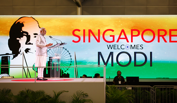 Indian Prime Minister, Mr Narendra Modi, addresses a 18,000-strong audience at the Singapore Expo on 24 November 2015