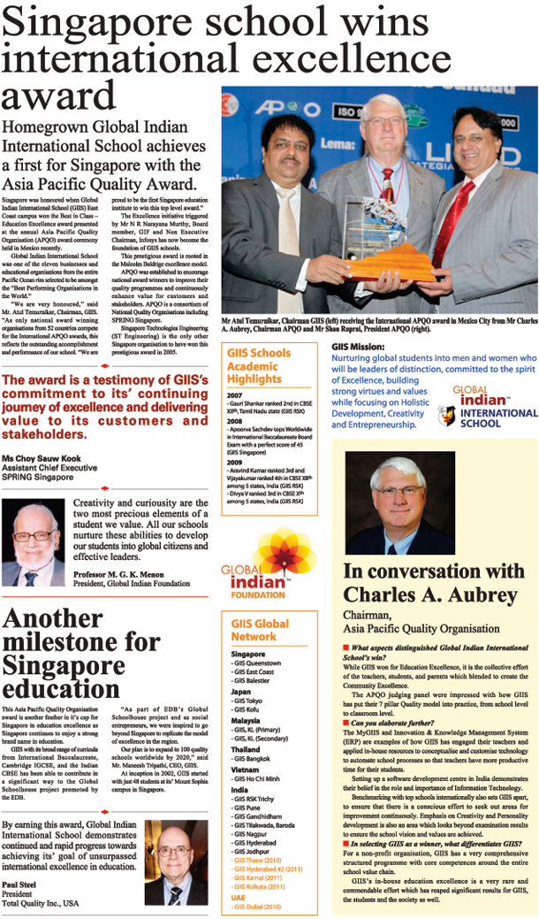 Singapore school wins international excellence award